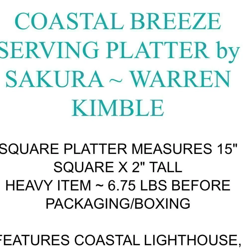 Coastal Breeze 1998 Warren Kimball Sakura Square Platter Micro Dishwasher Safe